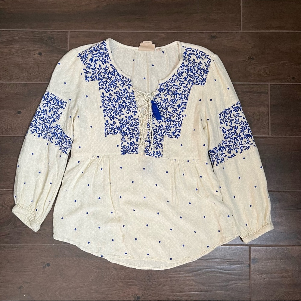 Anthropologie Vanessa Virginia Embroidered Folk Blouse